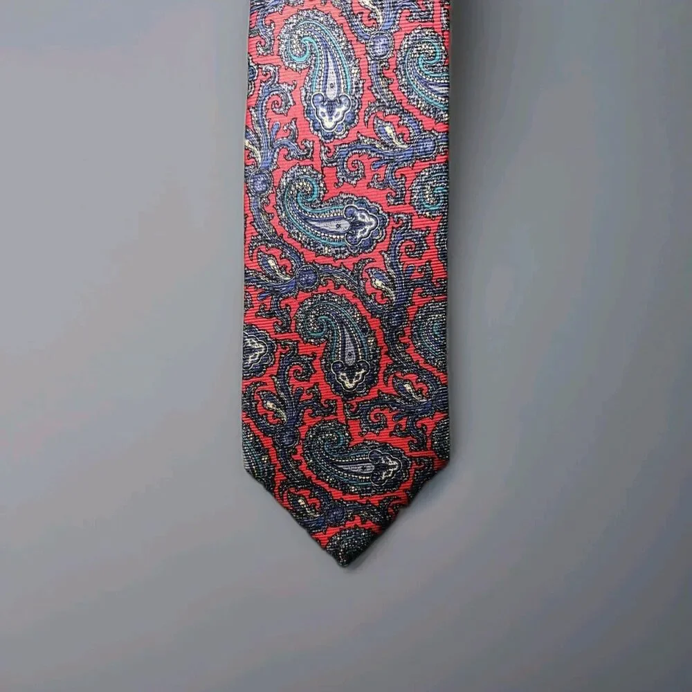 Vintage Nate's Vermont All Silk Paisley Tie Red Blue Men's Necktie